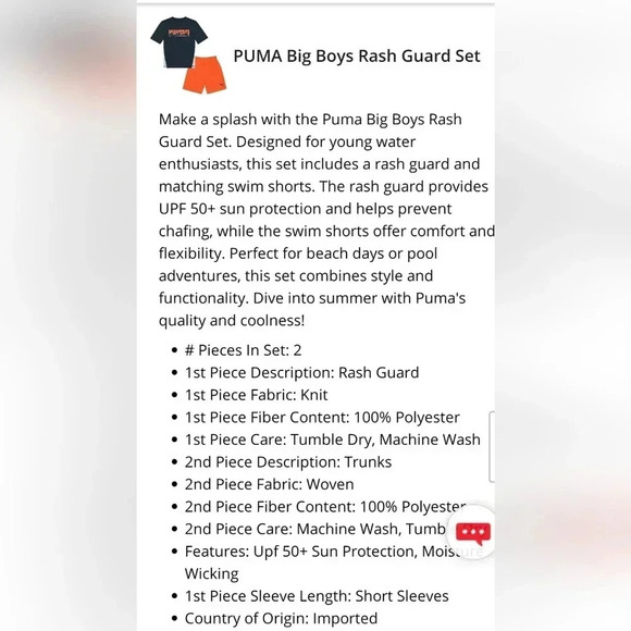 Puma rash guard swim Shorts And Top - Picture 6 of 8